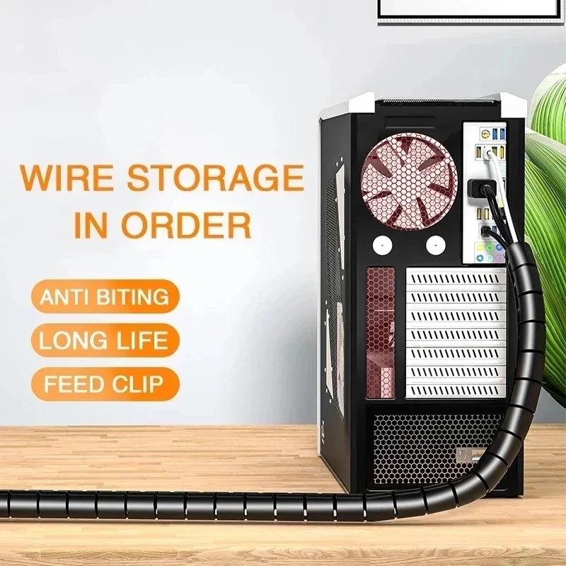 2M/1M Black Cable Wire Protector Cable Organizer Management Pipe Flexible Wire Wrap Line Coiled Tube Office Cord Sleeve Cover