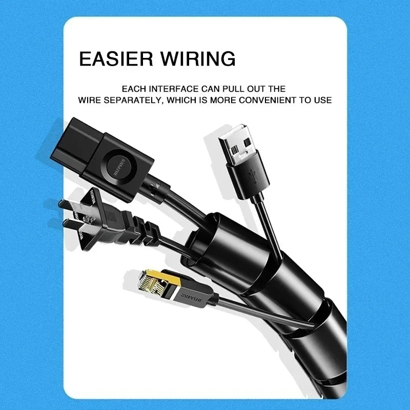2M/1M Black Cable Wire Protector Cable Organizer Management Pipe Flexible Wire Wrap Line Coiled Tube Office Cord Sleeve Cover