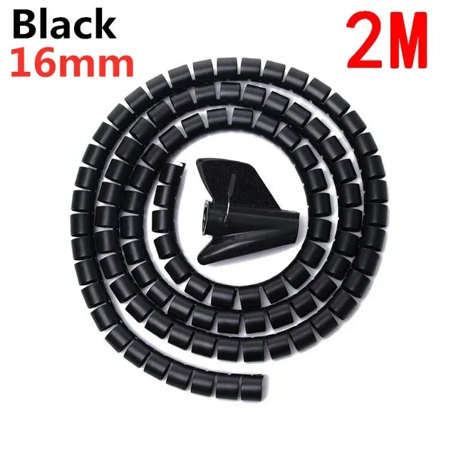 2M/1M Black Cable Wire Protector Cable Organizer Management Pipe Flexible Wire Wrap Line Coiled Tube Office Cord Sleeve Cover