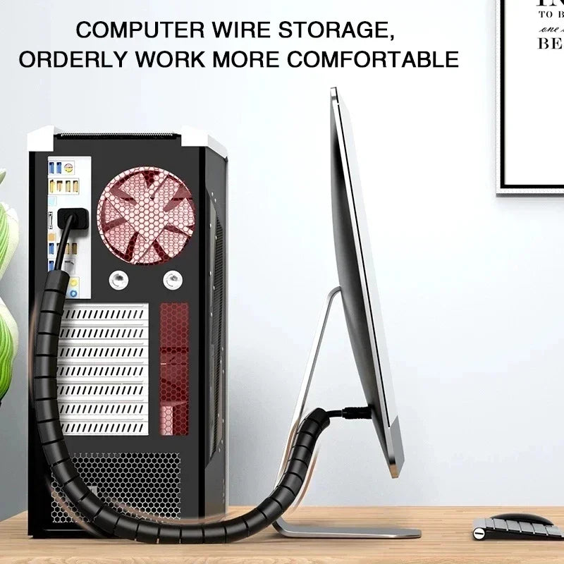 2M/1M Black Cable Wire Protector Cable Organizer Management Pipe Flexible Wire Wrap Line Coiled Tube Office Cord Sleeve Cover